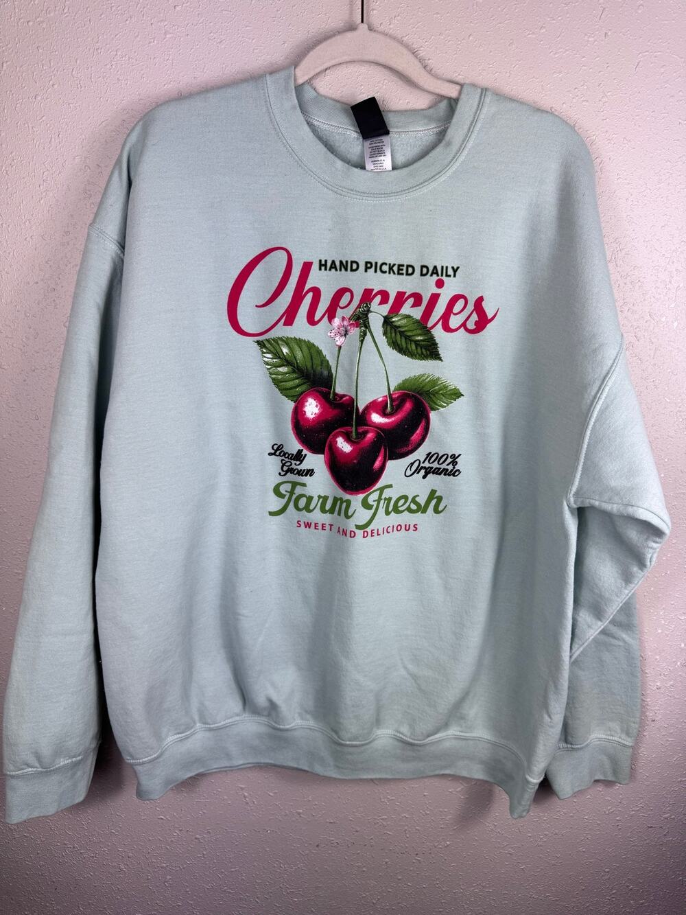 Sweet Claire Hand Picked Daily Cherries Sweatshirt Womens Size L/XL